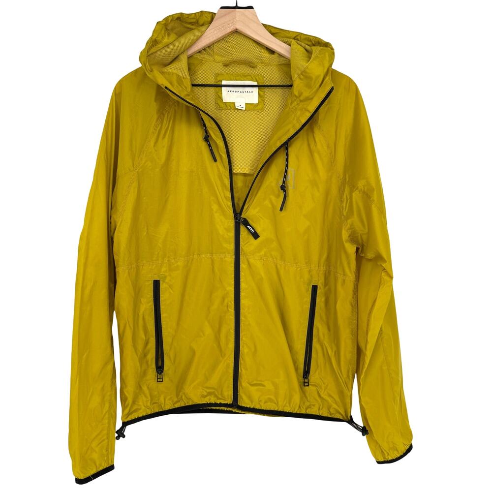 Aeropostale Mens Gorpcore Athleisure Hooded Windbreaker Jacket Citron Yellow M